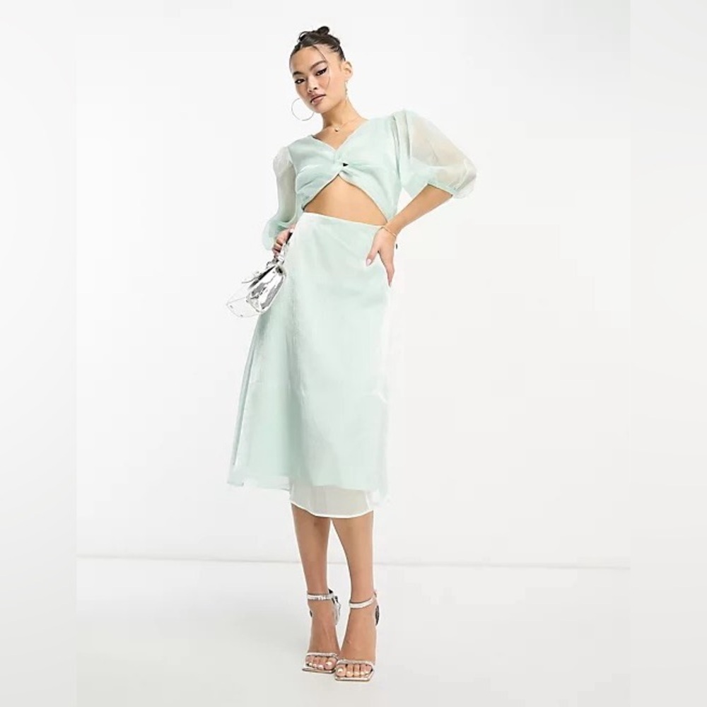 Collective the Label Twist Front Midi Dress in Sage Green